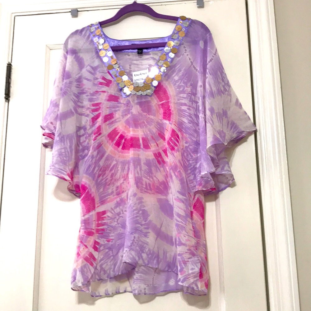 Bebe pink and lavender embellished top